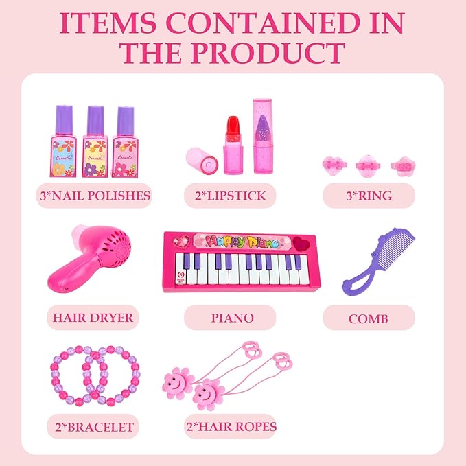 Vanity Makeup Table Toy with Adjustable Mirror, Comfortable Seat, Electronic Organ, Lights, and Music for Little Girls - Spark Imagination with Our Toddler Vanity Set