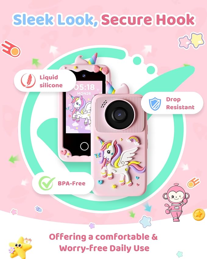 Kids Smart Phone Camera, Christmas Birthday Gifts for Toddler Girls Age 3-10, Kids Toys Unicorn Cell Phone, Preschool Learning Educational Toys with Audio Books, Musics, Games 32G SD Card