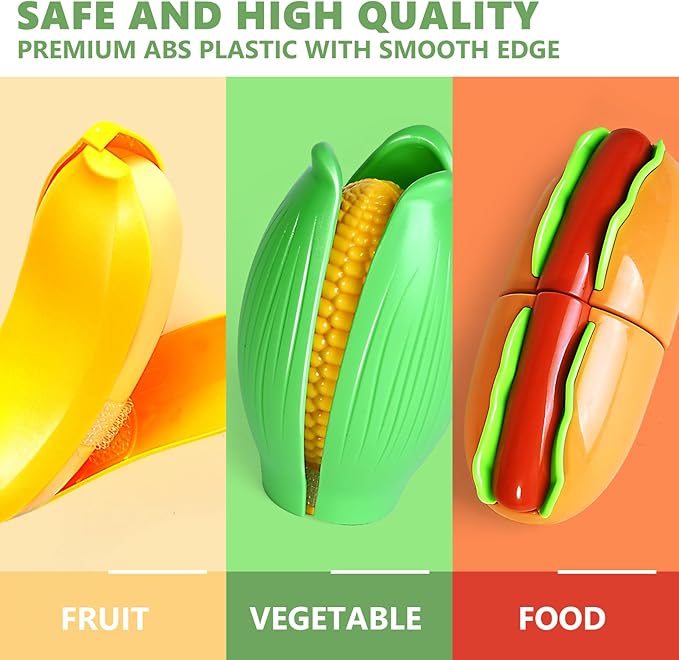 100 Pcs Play Food Set for Kids Kitchen, Pretend Food Toy for Toddlers, Play Kitchen Toys Accessories with 2 Baskets, Cutting Fake Food/Fruit/Vegetable, Christmas Birthday Gifts for Boys and Girls