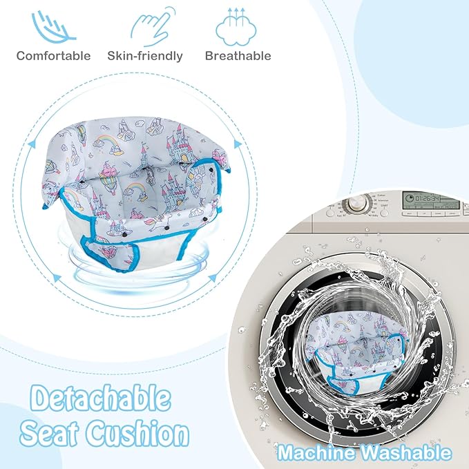 HONEY JOY Baby Walker, 6-in-1 Foldable Baby Walker and Bouncer Combo, Infant Activity Walker with Wheels, Adjustable Heights, Rocker, Music, Lights, Walker for Baby Boy Girl 7-14 Months (Blue)