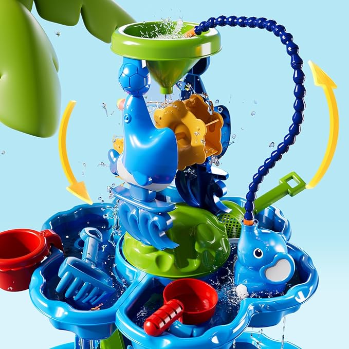Water Table with Pump for Toddler Kids Ages 3-5 4-8, 2-Tier 3 in 1 Flower Shape Water Table, Kids Summer Outdoor Beach Pool Toys Water Play Sensory Table, Perfect Birthday Party Gifts for Boys Girls