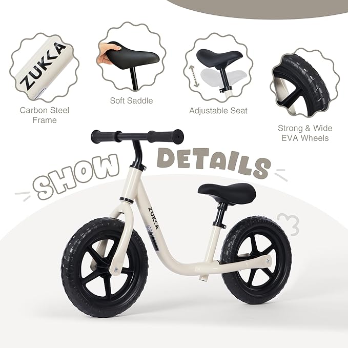 MEGHNA Toddler Balance Bike Kids Toy Aged 2-5 Years Old with Safety Footrest Adjustable Height Seat and Handlebar Strider Bike 8 inch Wheel for Over 18 Months Baby Toddler Kids, Easy to Assembly