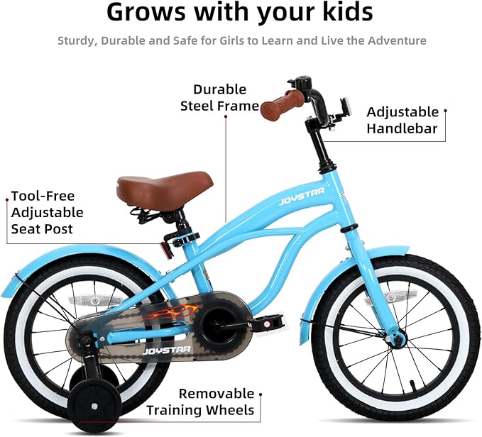 JOYSTAR 12 14 16 Inch Kids Cruiser Bike for Ages 2-7 Years Old Girls & Boys, Kids' Bike with Training Wheels, Coaster Brake, Adjustable Seat & Fenders, Child Bicycles