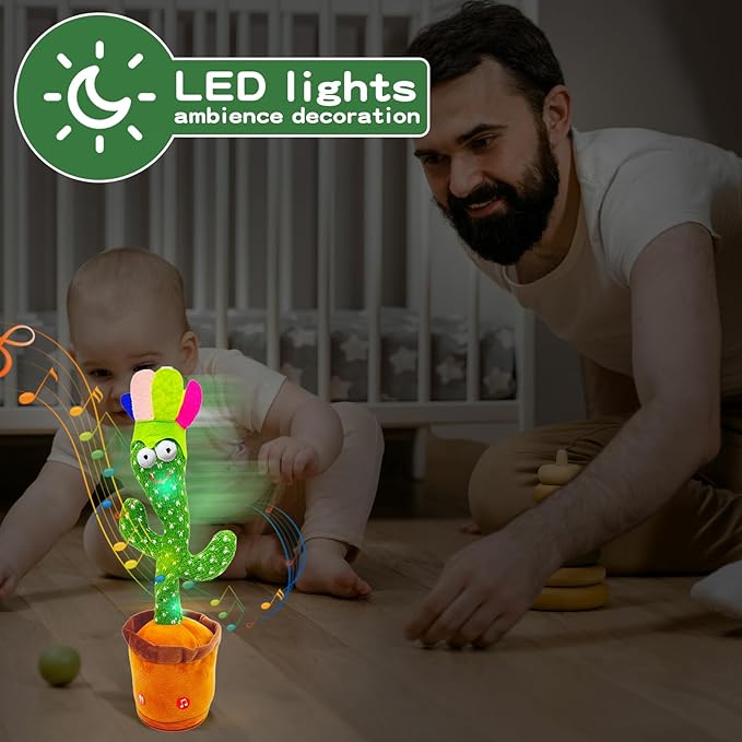 Adjust Volume Dancing Talking Cactus Baby Toy Singing Mimicking Recording Toys Repeats What You Say, Comes with 120 English Songs Singing Talking Musical Toys