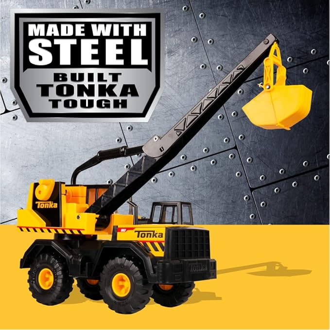 Tonka Steel Classics Mighty Crane - Made with Steel & Sturdy Plastic, Yellow Toy Construction Truck, Boys and Girls, Kids, Toddlers, Ages 3+