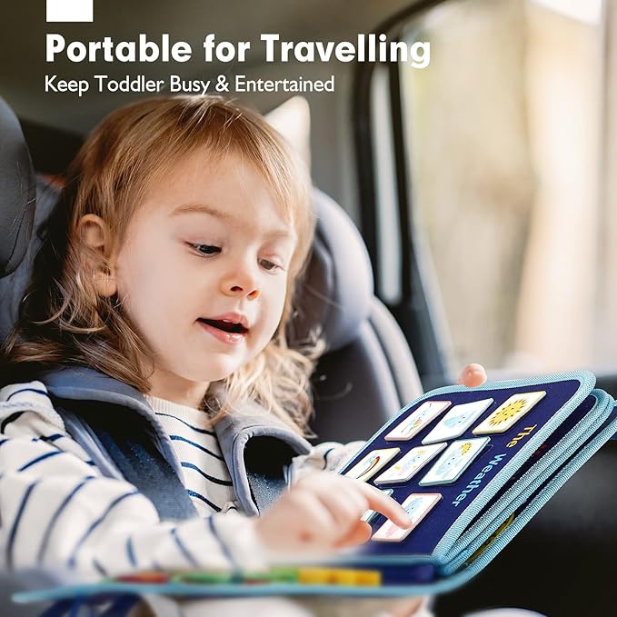 hahaland Busy Board for Toddlers - Montessori Toys Preschool Learning Activities with Life Skills, Alphabet, Number, Shape, Color, Animal, Weather - Toddler Boy Learning Educational Toys, Travel Toys