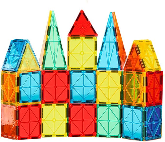 FNJO Magnetic Tiles, 52 PCS Magnet Building Set, Magnetic Building Blocks,Construction STEM Toys for Kids