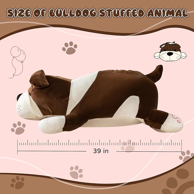 Giant Plush Dog Pillow 39" Super Soft Stuffed Animal - Large Brown Dog Plushie for Bed, Couch,Home Decor,Cuddling Pillow for Adults & Kids (Brown 100cm)