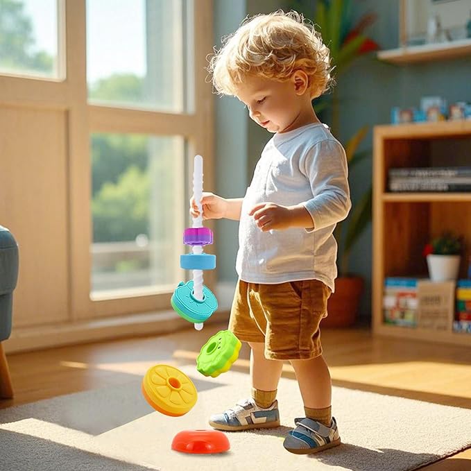 Educational Baby Spinning Stacking Toy, Stacking Rings Baby Toy, Montessori Learning Toys for Toddlers, Fine Motor and Sensory Toys for Kids, Gift for Baby Girls Boys Age 12+ Months