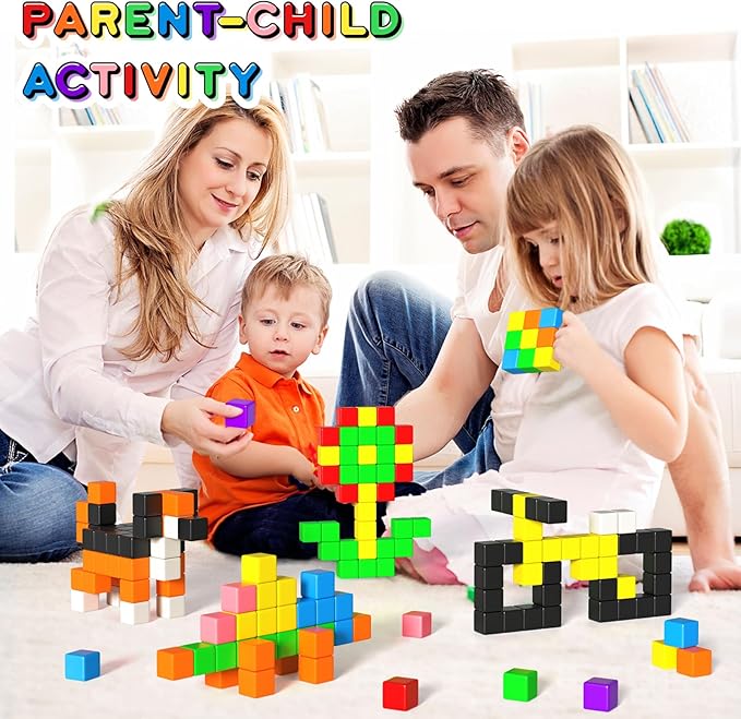 54 PCS Magnetic Blocks, Magnetic Building Blocks for Toddlers 3+, Montessori Toys, Magnet Cubes, Preschool STEM Educational Sensory Magnet Toys for Kids Ages 3-5 Year Old Boys and Girls
