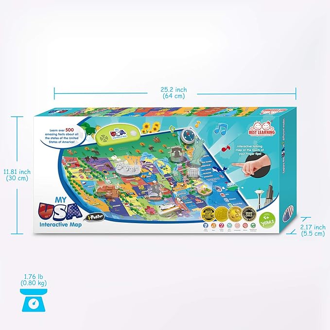 BEST LEARNING i-Poster My USA – Interactive Talking United States Map for Kids Ages 5-12 to Learn States, Capitals & Fun Facts