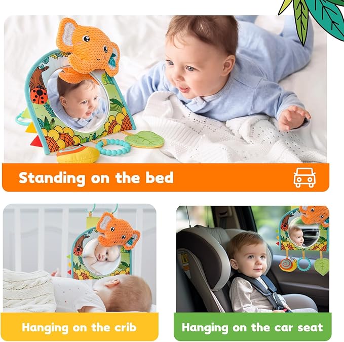 Koty Car Seat Toy - Kick and Play Activity Center with Mirror,Teether and Crinkle, Fun Travel Baby Toy for Rear Car Seat, Easier Drive with Newborns, Babies, Hanging Toys for Infants 0-6-12-18 Months