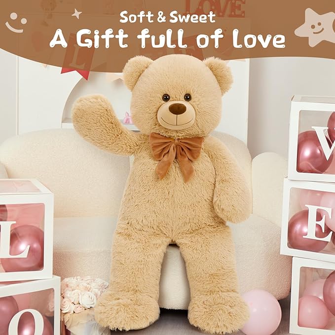 Tezituor Big Teddy Bear Stuffed Animal, 36" Large Plush Soft Bear Toys Baby Shower Decor Christmas Valentines Gifts for Girls Boys Girlfriends, Brown