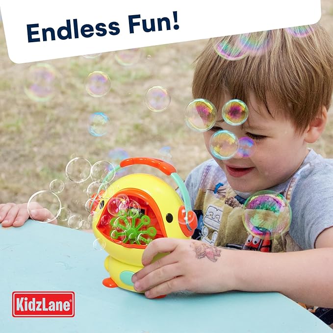 Kidzlane Duck Automatic Bubble Machine for Kids - Plastic Bubble Maker with Supportive Base - Ideal for Baths, Parties, Backyard Play - Portable Blaster, Bubble Blower - 10"x 8.6"x5" Yellow
