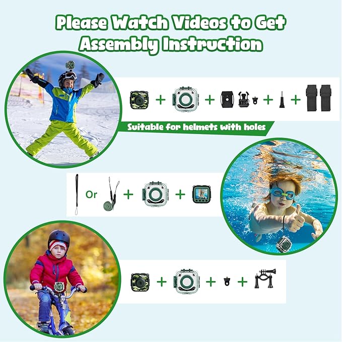 PROGRACE Kids Waterproof Camera - Birthday for 3-12 Year Old Boys 1080P HD Underwater Video Camera for Kids Pool Toys Toddler Digital Cameras with 32GB SD Card Green