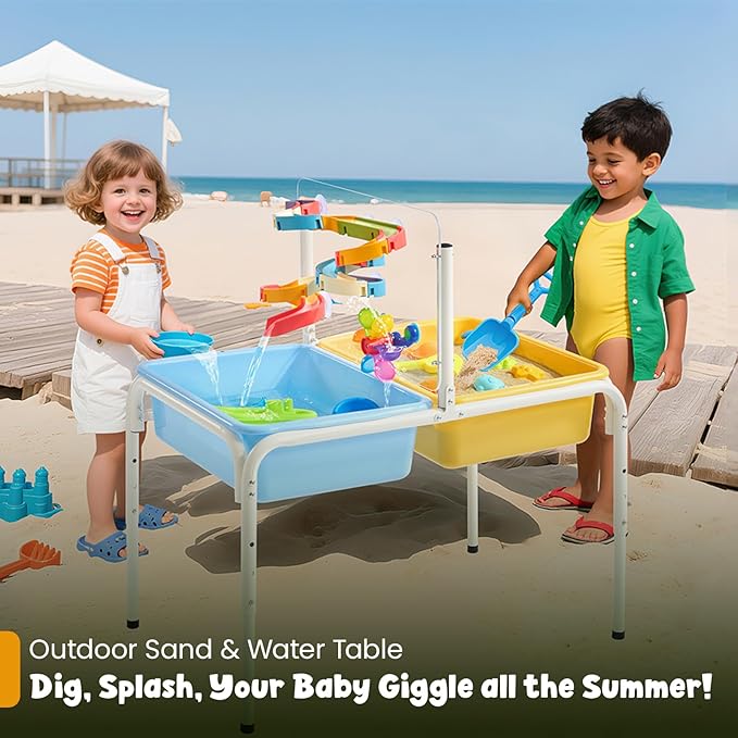 FUNLIO Toddler Sensory Table, Height Adjustable Sand and Water Table for Kids 3-6 Years, 4 in 1 Toddler Water Table with 2 Storage Bins, Acrylic Board & 16 Accessory Pieces, Indoor and Outdoor Play