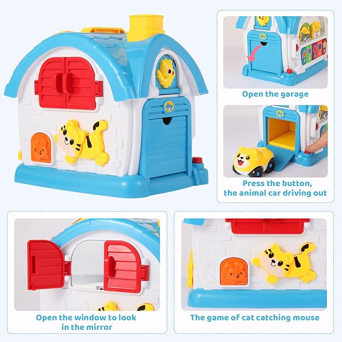 1 2 Year Old Boys Montessori Musical Learning House Toys,First Birthday Gifts for Baby Boys,Blue Bilingual Educational Toy for Toddlers Age 1-3