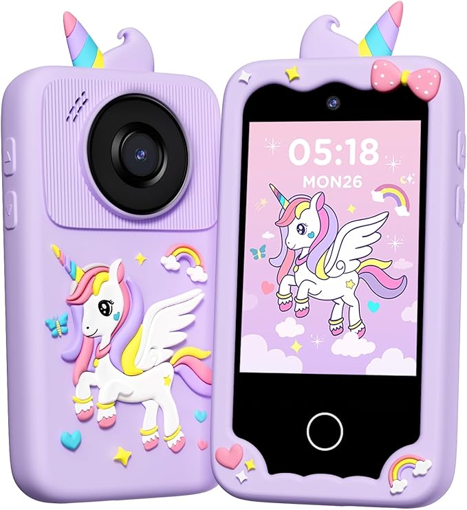 Kids Smart Phone Camera, Christmas Birthday Gifts for Toddler Girls Age 3-10, Kids Toys Unicorn Cell Phone, Preschool Learning Educational Toys with Audio Books, Musics, Games 32G SD Card