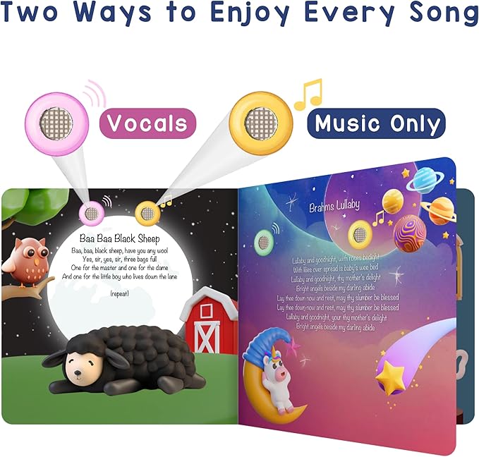 LEARNING BUGS Bedtime Songs – 13 Timeless Lullabies for Little Ones, Musical Books for Toddlers, 28-Button Music Book, Musical Toys for Toddlers 1-3