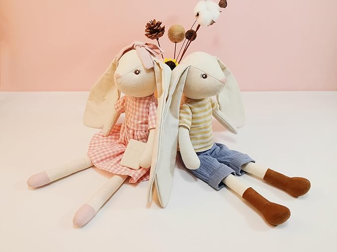 15" Bunny Stuffed Animal for Girls, Plush Toy Doll -Wearing Pink Plaid Dress,Cute Doll Set Dress Up for 3 4 5 Year Old Girl - Gift for Little Girl, Birthday, Easter,Christmas…