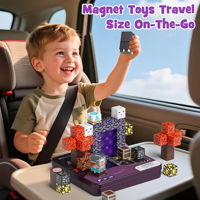 Mini Magnetic Blocks, Magnetic Cubes Game with Iron Box 49 PCS Magnet Tiles Building Blocks Toddler Toy STEM Sensory Outdoor Creative Kids Travel Toys for 3+ Year Old