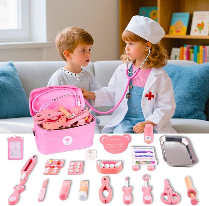 Doctor Kit for Kids Girls, 32 Pcs Kids Doctor Kit for Toddlers 3-5 with Medical Storage Bag & Real Stethoscope, Pretend Play Set for Boys Girls Fun Role Playing Game