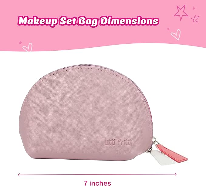 Litti Pritti Toddler Makeup Kit - Pretend Make up 11-Piece Play Makeup Set for Little Girls Age 3 and Up - Kids Cosmetic Bag Includes Brushes, Lipstick, Nail Polish - Pretend Play Toddler Girl Toys