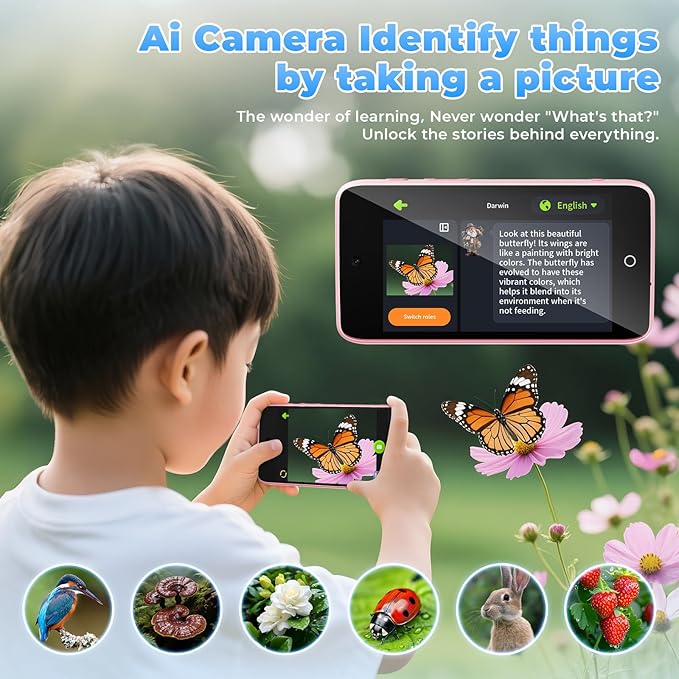 Ai Kids Camera for Age 3-10, Digital Camera Christmas Birthday Gifts, Toddler Learning Play Toy Camera with 4 inch IPS HD Eye-Friendly Screen, AI Smart Learning, Music Player (Pink)