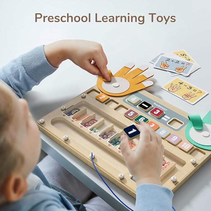 TOP BRIGHT Montessori Learning Toys for 3 4 5 + Year Old, Magnetic Beads Sorting Matching Toys for Boys Girls Birthday Gifts, Finger Math Addition & Subtraction