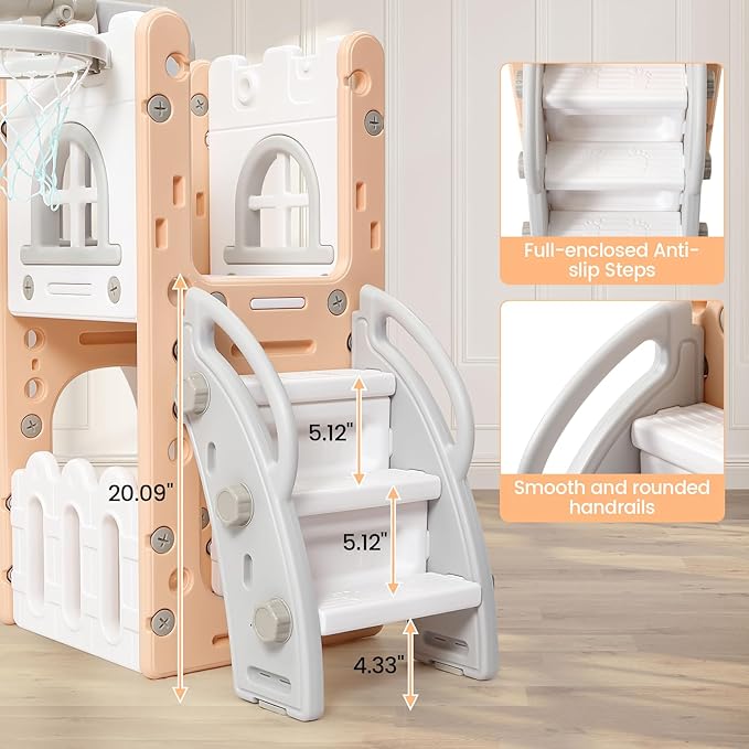 8 in 1 Toddler Slide Playset, Toddler Indoor Playground for Kids 1-3, Baby Outdoor Indoor Playset with Slide, Climber, Tunnel, Basketball Hoop, Toy Storage and Telescope for Toddlers Age 1-3