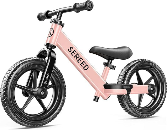 SEREED Toddler Balance Bike 2 Year Old, No Pedal Kids Bicycle Toys for 2-5 Years Old, Tool-Free Adjustment, Customize Plate with Stickers, Gift for 2-3 Boys Girls (Pink)