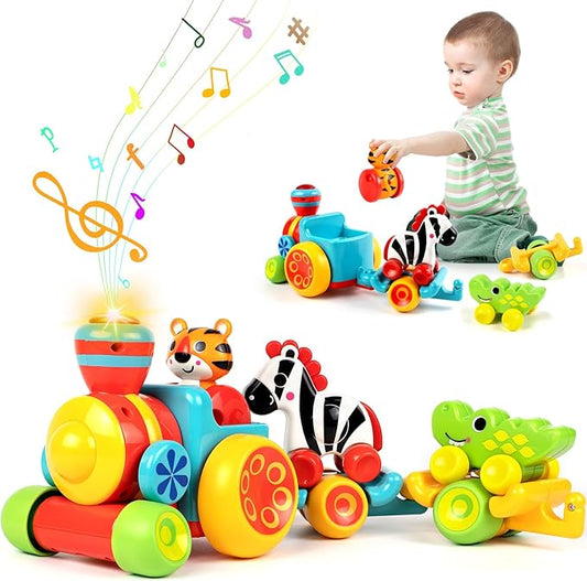 Marstone Baby Toys for 1 2 Year Old Boys and Girls Gifts, Forest Train Car Set for Toddlers 1-2, Push Animal Baby Toys 12-18 Months, Learning Toddler Toys for 1-3 Yr Old Boy Birthday Gift