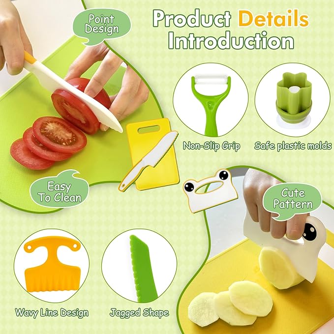 Chanking 13 Pieces Kids Knife Set for Real Cooking Child-Friendly Plastic Chef Tools, Montessori Kitchen Toys, Gifts for Boys and Girls Ages 4+