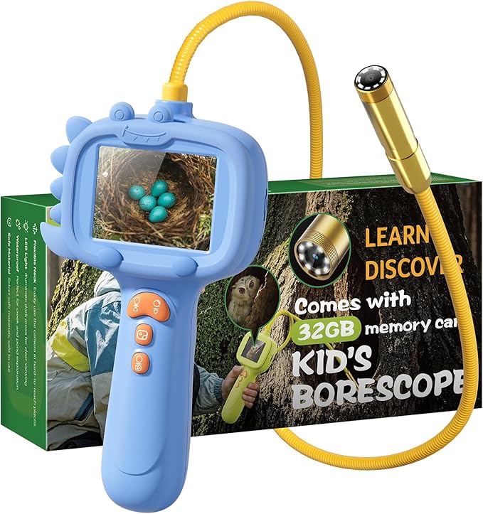 Kids Borescope Toys Camera with Light for 4-10 Years Old Boys Girls Birthday Gift 32GB Type-C Rechargeable STEM Science Educational Toy Snake Scope Camera for Outdoor Camping Nature Exploration