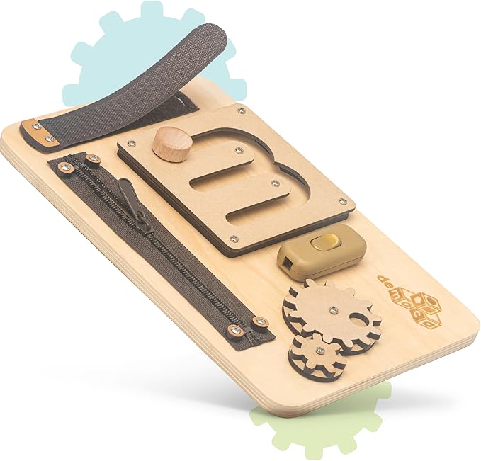 deMoca Sensory Busy Board for Toddlers, Premium Wooden Toddler Busy Board for 1 2 3 Year Old with 10 Educational Activities for Fine Motor Skills, Fidget Activity Toy for Travel Toy