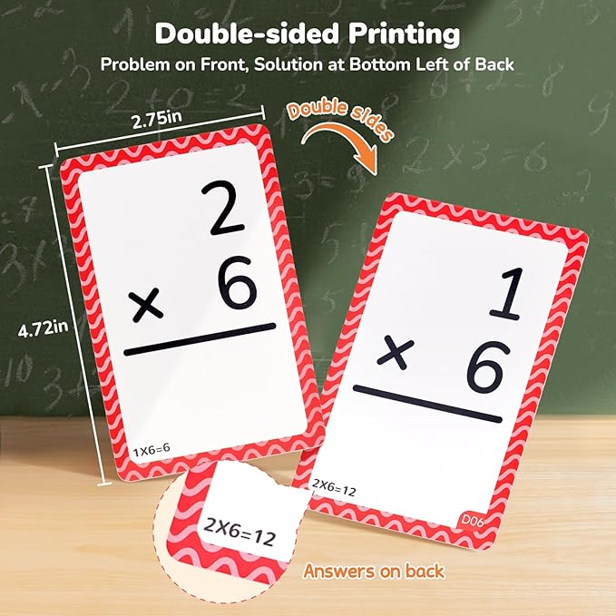 JoyCat 288 Math Flash Cards Set of 4- Multiplication, Division, Addition and Subtraction Flashcards for Kids 1st 2nd 3rd 4th 5th Grade or Kindergarten Homeschool Supplies