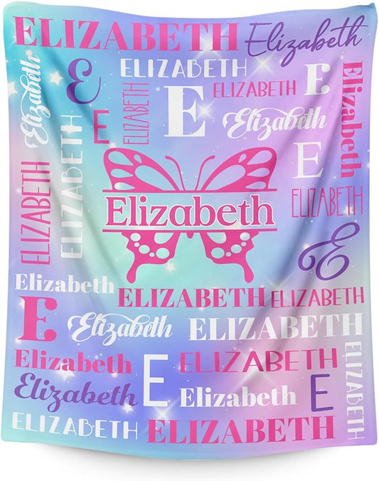 Girls Blankets, Custom with Name Butterfly Throws Gifts for Kids Teens Women, Personalized Soft Comfy Monogram Flannel Fleece Blanket for Bed Couch Sofa Home Decor, Butterfly Stuff Themed Gifts