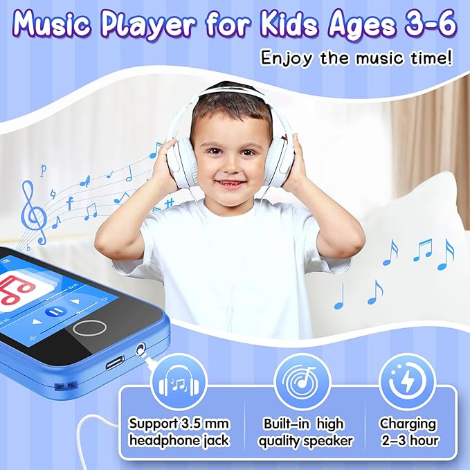 Kids Phone Toy for 3 4 5 6 Year Old, Touchscreen Kids Cell Phone Dual Camera with Music Player Flashlight Puzzle Games Alarm Learning Toys Christmas Birthday Gifts for Boys Ages 3-6 with SD Card Blue