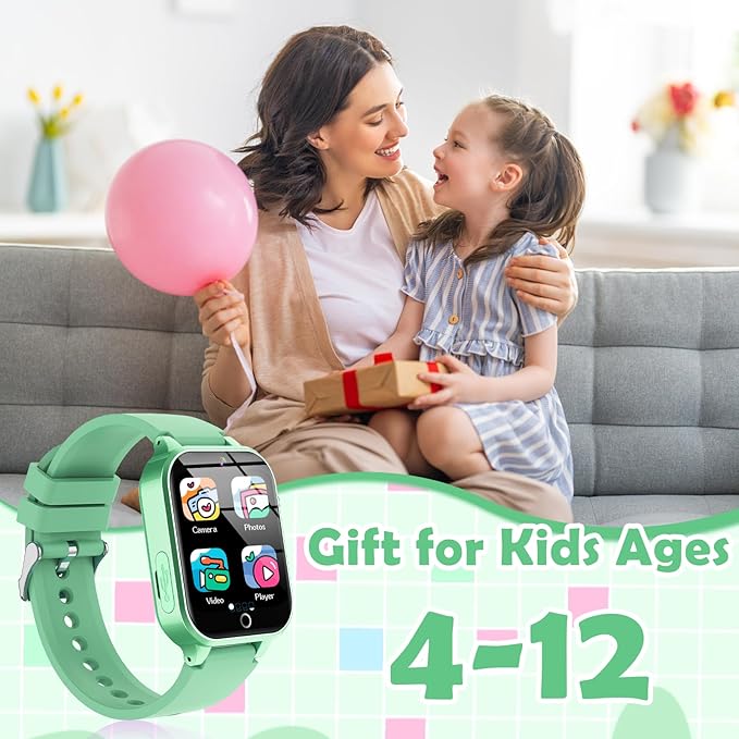 Luyiilo Smart Watch for Kids, with 26 Puzzle Games, Touch Screen, HD Camera, Alarm Clock, Toys for Ages 4-12 Years Old.Birthday Gift for Boys Girls (Green)