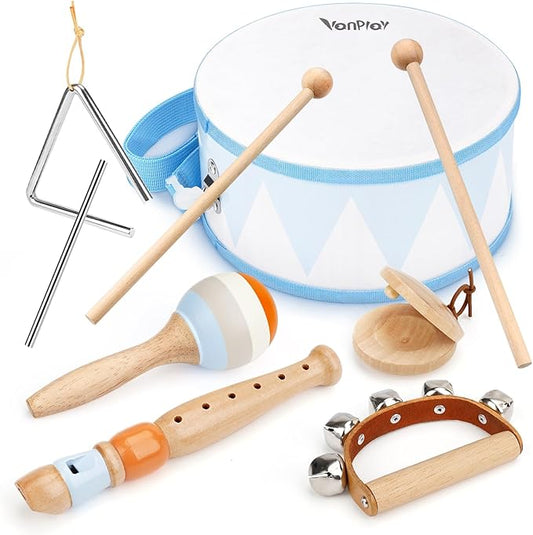 Drum Set for Boys - Toys for 2 3 Year Old Boy Birthday Gifts - Wooden Montessori Musical Instruments for Toddlers 2-4, Preschool Musical Toys with Snare Drum for Kids Age 3-5