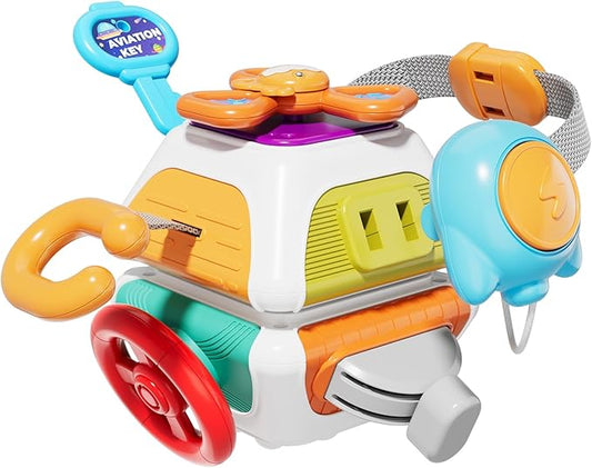 10-in-1 Montessori Busy Board for 1 Year Old - Toddler Toys 1-2 Years with Car Steering Wheel & Keys, Car Travel Toys for Toddlers 1-3, Sensory Activity Cube, Birthday Gifts Baby Boys Girls