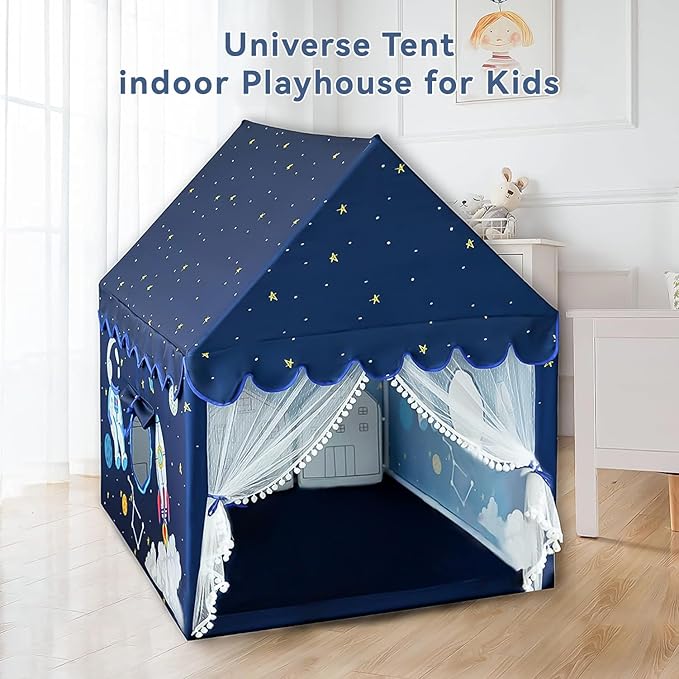 Kids Play Tent Playhouse Indoor Tent for Kids Boys Toddler, Large Castle Play House Bed Tents Spaceship Outer Space Rocket Blue, Kid Toys for Boy Girl Birthday, Christmas House Gift