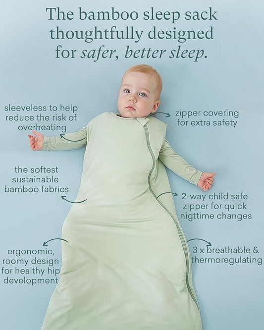 PurComfy Supersoft Sleep Sack 1.0 TOG, Premium Bamboo Viscose Baby Sleeping Bag 2-Way Zipper Sleep Sack Baby Wearable Blanket