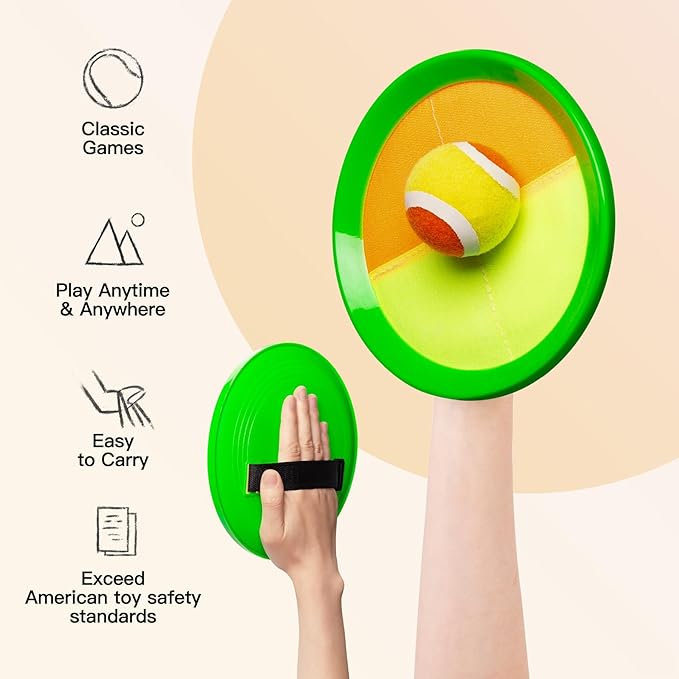 EVERICH Upgraded Toss and Catch Ball Game Set - Indoor and Outdoor Games for Kids 3-12, Beach Sand Pool Water Toy Includes 2 Paddles 2 Sticky Balls, Great Birthday Easter Gifts for Boys Girls