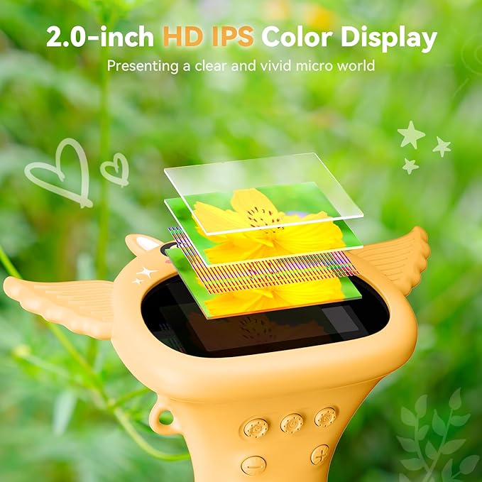 HP40 IPS Microscope for Kids: [Easy and Fun] 2" Portable Handheld Kids Microscope Miniscope, Pocket Mini Scope Educational Science Kit, Christmas Birthday Gifts for Kids, PC View, Orange