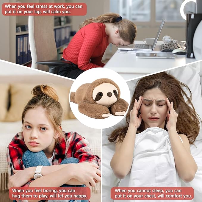 Niuniu Daddy Weighted Sloth Stuffed Animals for Anxiety, Large Plush Animal Pillow Kids Adults, 20in Cute Plushies Toy as Gifts Presents Christmas Birthday, Brown, SET-Above 3lb