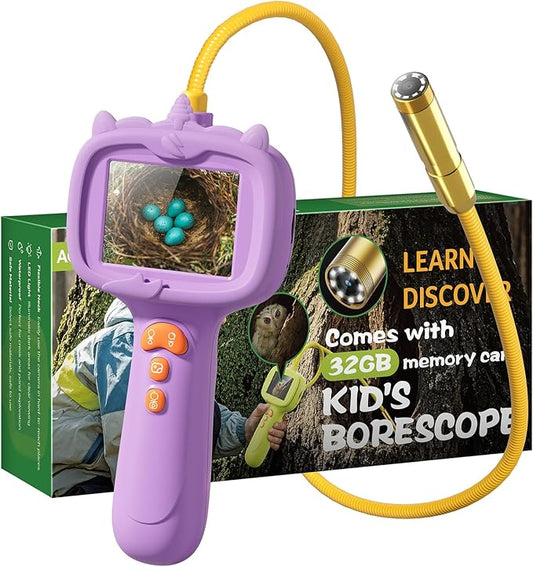 Kids Borescope Toys Camera with Light for 4-10 Years Old Boys Girls Birthday Gift 32GB Type-C Rechargeable STEM Science Educational Toy Snake Scope Camera for Outdoor Camping Nature Exploration