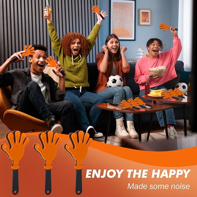 12Pcs Hand Clappers Noisemakers 7.5 Inch Clappers Noisemakers Plastic Hand Clappers for Birthdays Game Football Sporting Events Cheers Supplies Dance Basketball Football Noisemakers(Orange and Black)