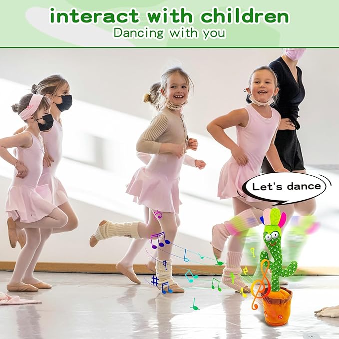 Adjust Volume Dancing Talking Cactus Baby Toy Singing Mimicking Recording Toys Repeats What You Say, Comes with 120 English Songs Singing Talking Musical Toys
