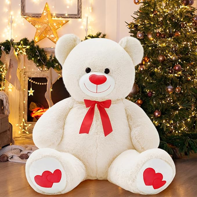 Big Teddy Bear 43.3 inch Giant Stuffed Animal Bears with Love Heart Cute Soft Large Plush Toy for Kids Girlfriend Valentine's Baby Shower, White